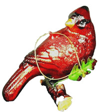 Cardinal Classic Christmas Hanging Ornament Thick Handblown Handpainted On Limb
