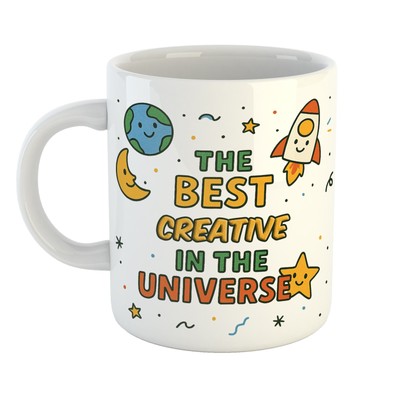 BEST CREATIVE IN THE UNIVERSE Geschenk | Bunte Tasse mit Mond & Erde - Geschenkidee
