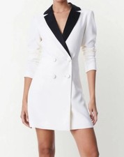 NWT alice + olivia Kryie Tuxedo Dress in Ecru White & Black MSRP $550.00
