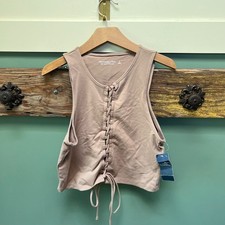 Abercrombie Fitch Soft A F Lace Up Front Tank Top Tan Small NWT 139-520-1105