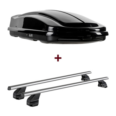 Dachbox LEVUP Space 430 Duo + Dachträger Menabo für Ssangyong Musso Typ QK set