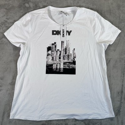 DKNY Women s Short Sleeve Graphic T-Shirt Size X-Large White