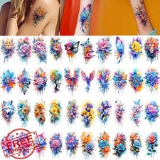 52 Watercolor Temporary Tattoos for Women Floral Butterfly