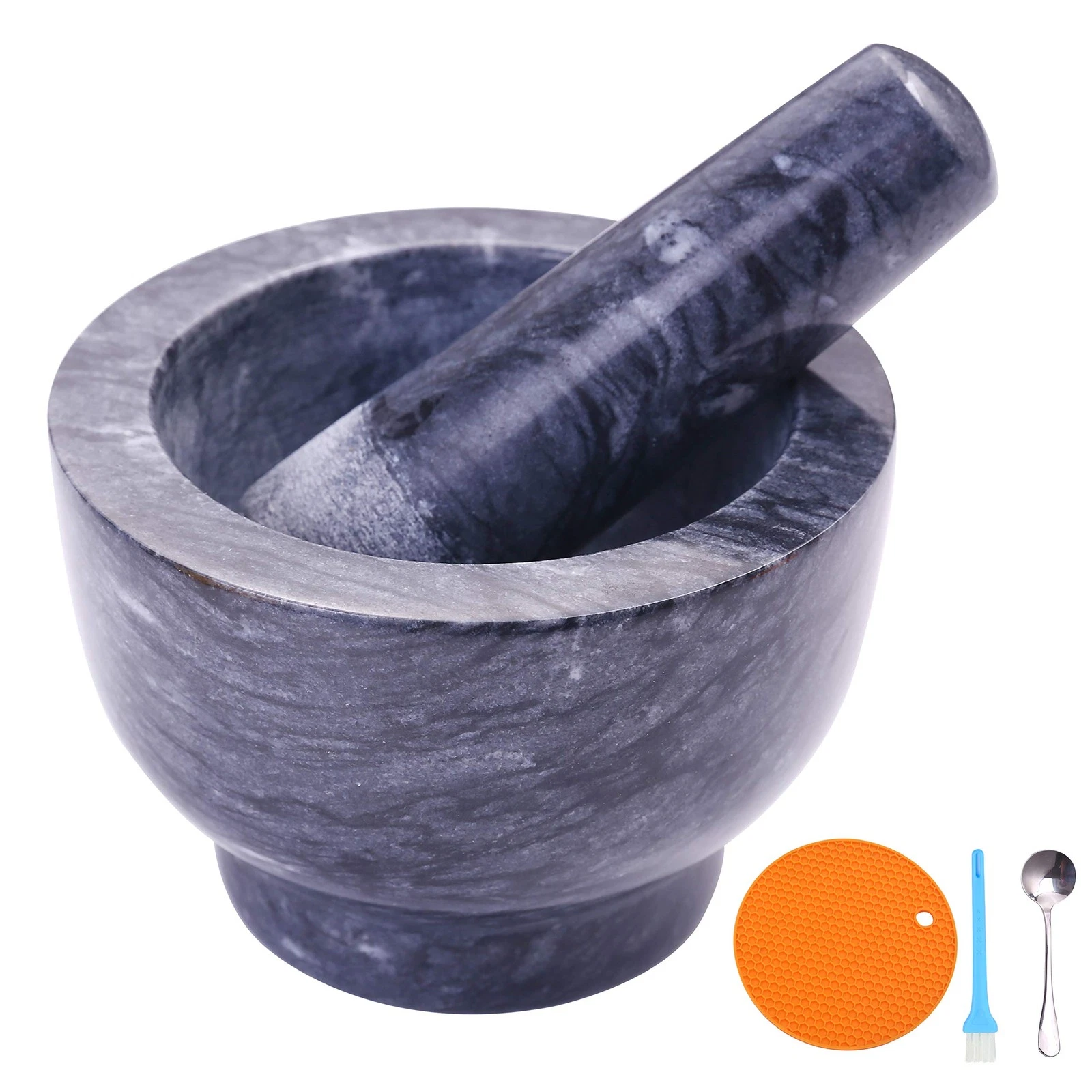 Mortar and Pestle Set Polished Natural Marble Guacamole Molcajete Bowl, Spice...