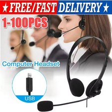 USB Headset Headphone Microphone Noise Cancelling For PC Computer Call Chat LOT