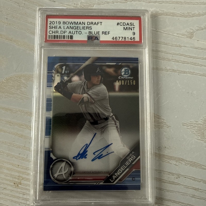 Shea Langeliers 2019 Bowman Chrome Blue Refractor Auto 1st RC 90/150 PSA 9