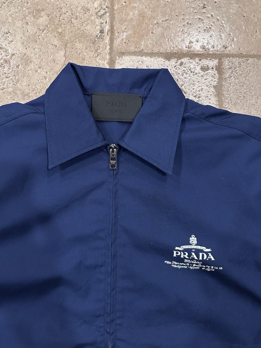 Prada 2025 Poplin Archive Logo Zip Navy Blue Technical Shirt | eBay