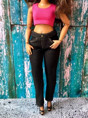 BQ-MIDNIGHT   Slim Black Stretch Jeans for 11'' 1/6 Scale Curvy Fashion Dolls