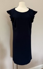 NWT The Loft Navy Blue Shift Dress Size 6 Ruffle Cap Sleeve Back Tie Detail