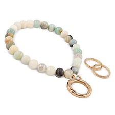 Beaded Wrist Key Lanyard, Natural Stone Wristlet for Women Amazonite