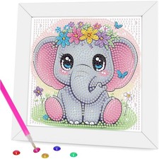 Elephant Diamond Art Kits for Kids Ages 4-8-12 with Frame, 7 x 7