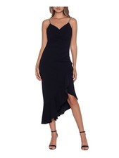 XSCAPE Womens Black Asymmetrical Hem Lined Spaghetti Strap Dress Petites 8P