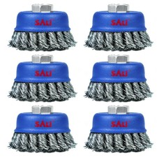 Sali 6 Pack Wire Cup Brush 3 Inch Twisted Knotted Cup Brush For Grinders 5/8-11