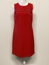 J. Crew Grommet Scalloped Shift  Dress Size 4 Cherry RED Sleeveless  Graduation