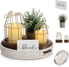 Set of 5 Modern Rustic Farmhouse Candle Lanterns - Gold Burlywood Decor