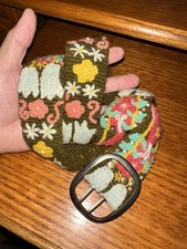 VTG Oval Buckle Heavy Floral Stitched Jenny Krauss Women  s Boho Belt 41in Wool