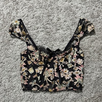 Victoria s Secret Dream Angels Black Floral Bra Top Bustier Fairy Coquette 32B