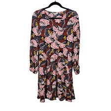 Boden Butterfly Print Mini Dress Long Sleeve V Neck US 6 Cottagecore Colorful