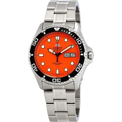 Orient Ray II Automatik Orange Zifferblatt Stahlband Herrenuhr TAA02006M9
