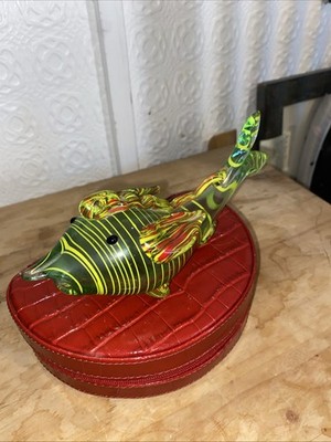 Beautiful Green Striped Hand blown Murano Styled Glass Fish Ornament
