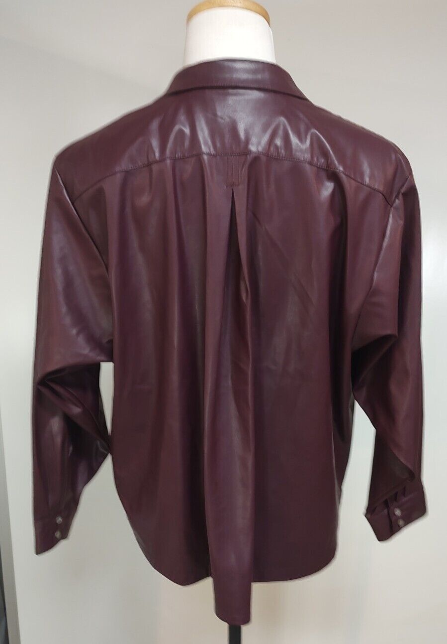 Anthropologie Burgundy Faux Leather Shirt Size XL - image 6