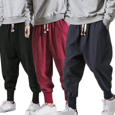 Men's Japanese Casual Loose Harem Trousers Baggy Hippy Hakama Pants Streets