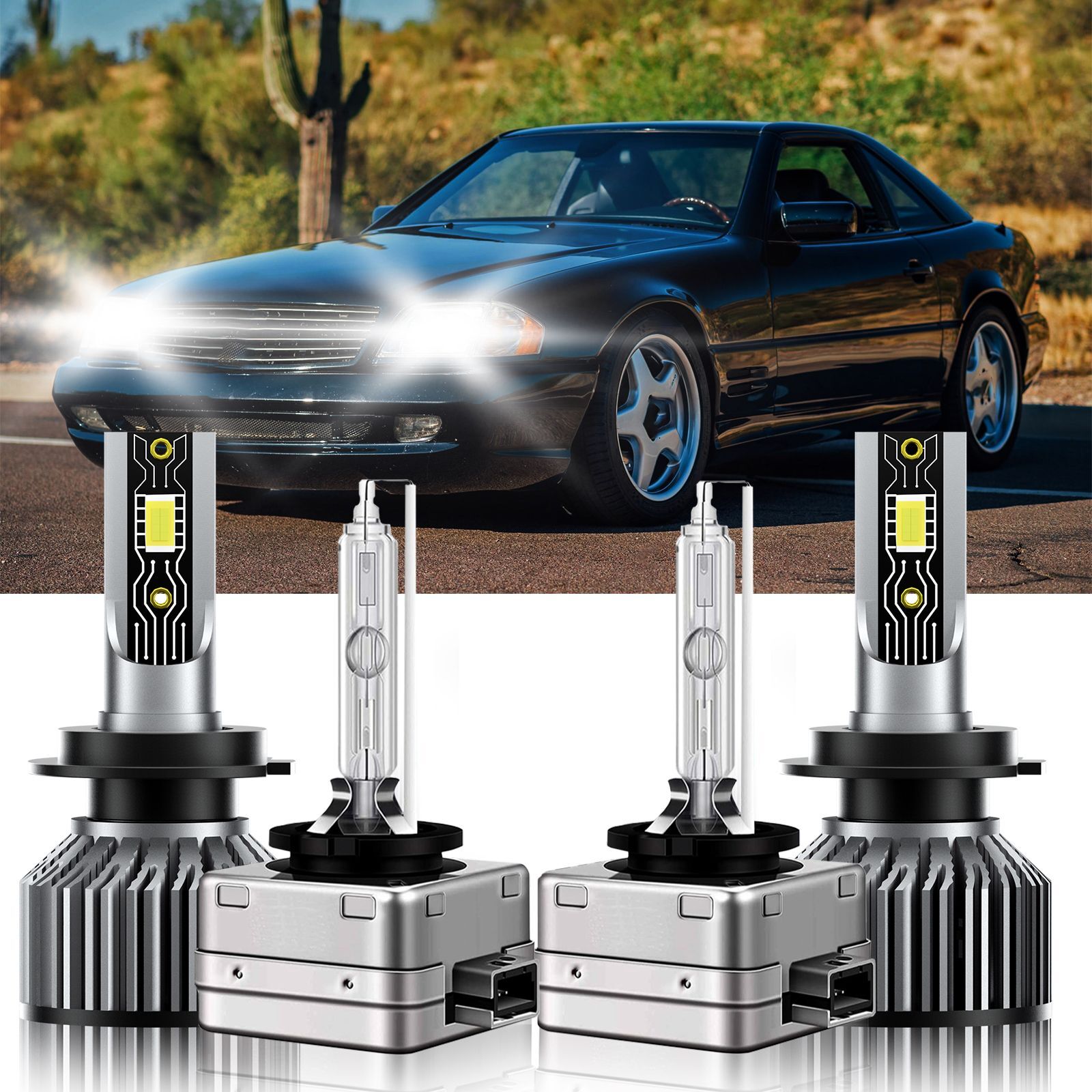 For Mercedes-Benz SL600 2009-2012 LED HID Headlight Bulbs Hi Low H7+D1S 6500K