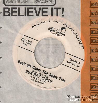 Hear 1963 Don Day Curtis Popcorn DJ 45 Don't Sit Under the Apple Tree / Story of