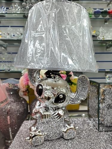 Bling Crushed Diamond Silver Stitch Table Lamp with Shade Ceramic Base Silver UK - Picture 2 of 15