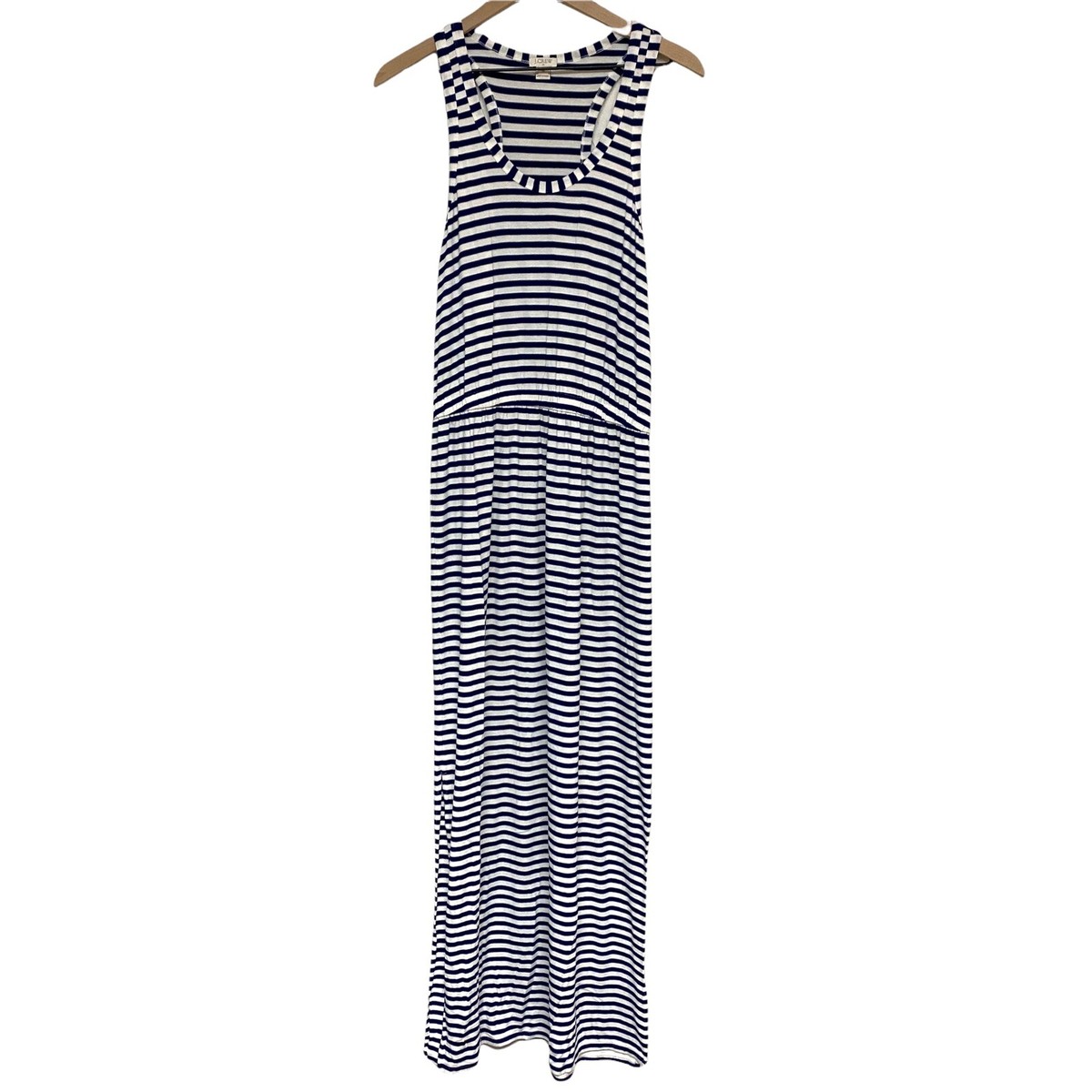 J Crew Maxi Dress Womens Medium Striped Sleeveless Navy White Halter Back