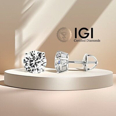 Diamond Stud Earrings 2 Carat IGI Certified Lab Grown Solitaire D VS1