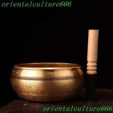 7.2"old Tibetan Buddhism temple pure bronze Sakyamuni Buddha sound bowl statue