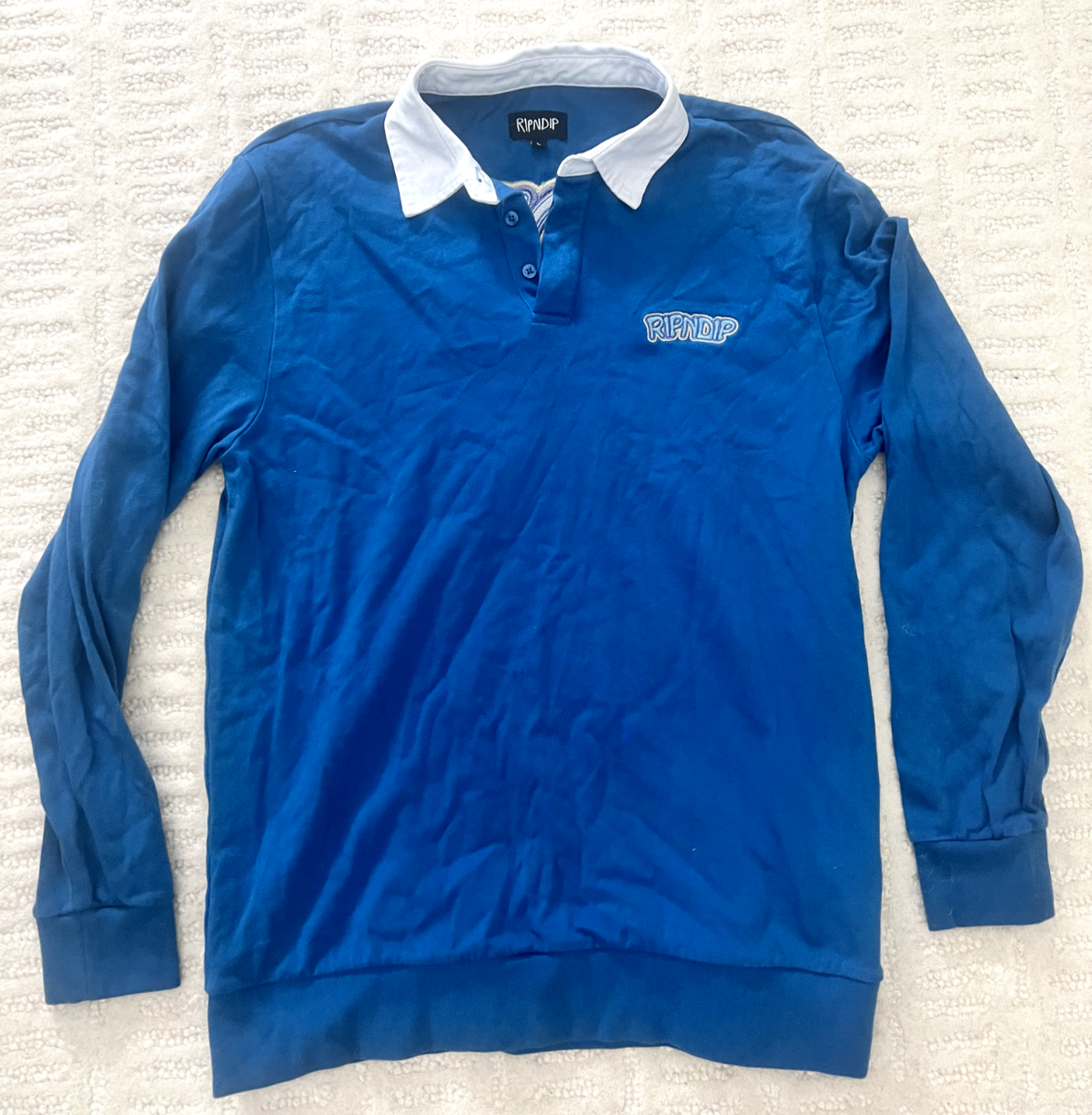 Men's Rip N Dip Button Up Shirt Long Sleeve Blue Embroidered Rare