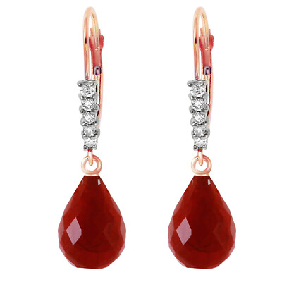 14K. GOLDENE OHRRINGE MIT HEBELVERSCHLUSS UND NR. DIAMANTEN & RUBINE