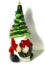 Ceramic Santa Claus Christmas Tree Gnome - Battery Op. Tree Wreath Lights Up