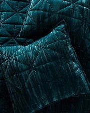 Anthropologie Plush Crushed Velvet Quilted Euro Sham Pillow Bedding Turquoise