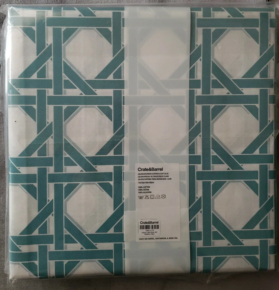 Crate & and Barrel Julien Shower Curtain in Light Blue Cotton, New! - Image 2 of 2