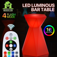 Hexagonal LED Light Up Accent Side Table Pub Night Club Stools Bar Lounge Table
