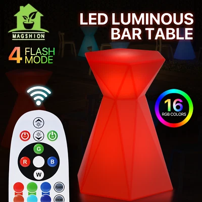 MAGSHION Hexagonal LED Light Up Accent Side Table Pub Night Club Stools Bar Lounge Table