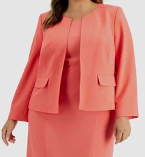 Le Suit Women's Orange Cardigan Suit Separate Jacket Plus Size 16W