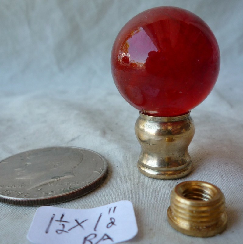 Lamp Finial 1" red glass ball 1 1/2"h  W/ REMOVABLE ADAPTER (RA)