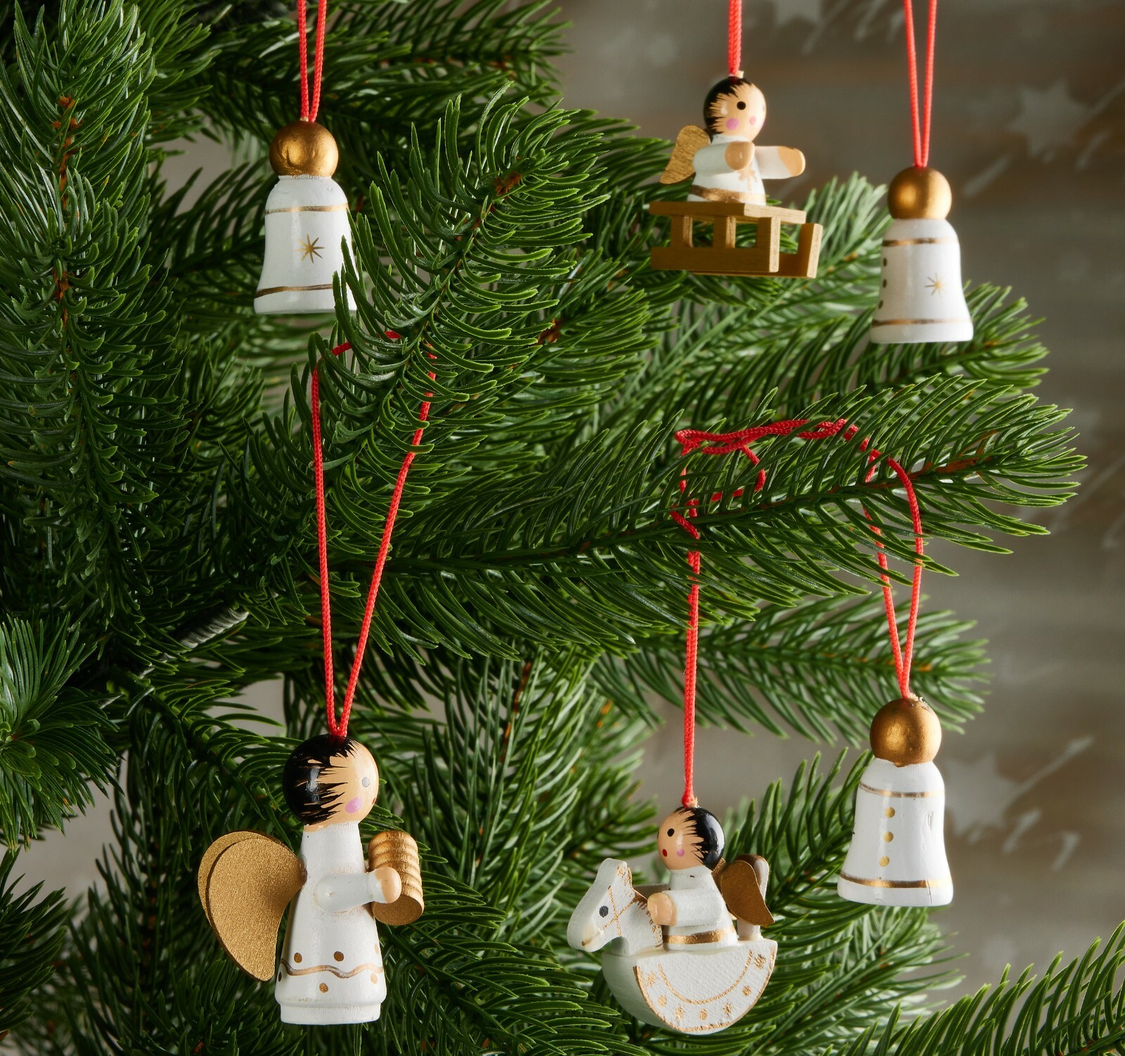 Ángel y Campanas de Navidad - 6 Pzs - Adornos para Árbol