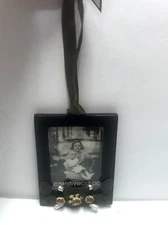 Creative Co-op Wood Picture Frame Hanging Ribbon Black Metal Flowers 2011