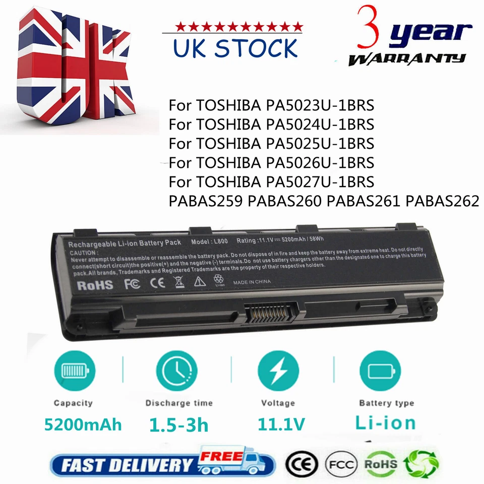 Battery For Toshiba PA5024U-1BRS PABAS272 Satellite PRO C850 L850 L870 M800