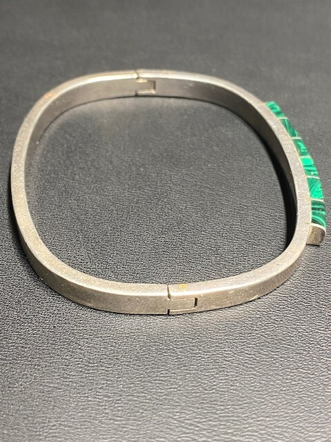 SOLID CAST 925 STERLING SILVER AND MALACHITE BANG… - image 5