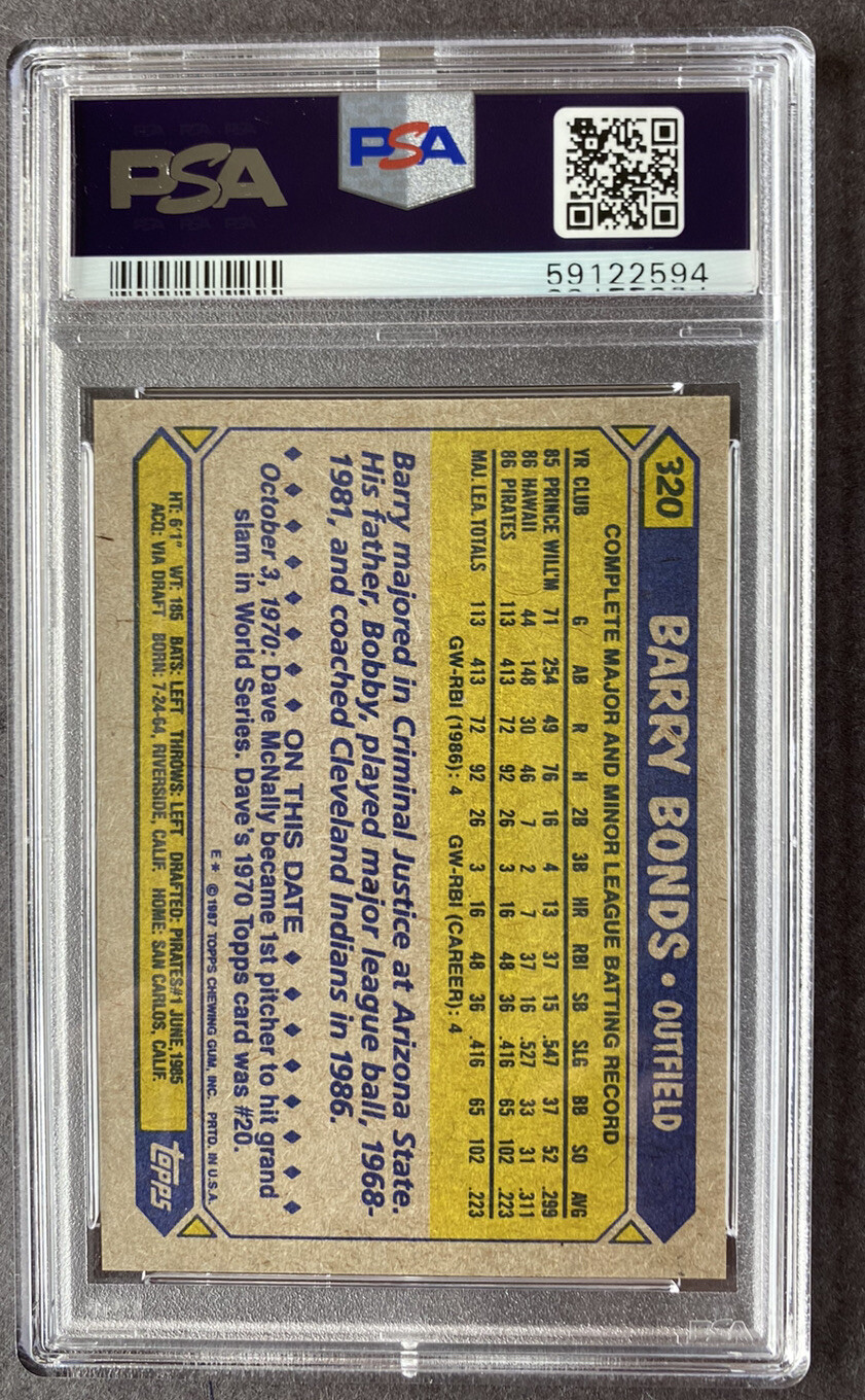 1987 Topps Barry Bonds PSA 9 MINT! view 2