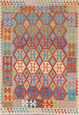 Geometric Kilim Rugs Wool Traditional Kelim Carpets 7x9 ft