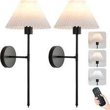 Battery Operated Wall Sconces Set of 2, Black Rechargeable Wall Lights with Plea