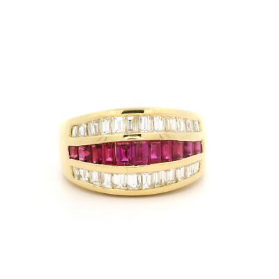 Hochwertiger 18k Gelbgold 2,46ctw Rubin Diamant 3-reihig 10,9mm breiter Bandring