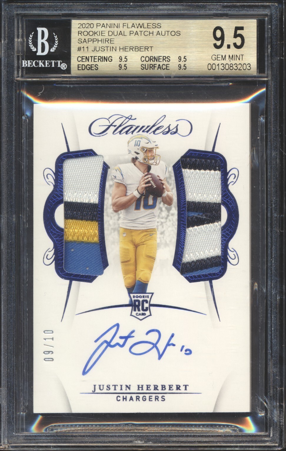 Justin Herbert Panini Flawless Rookie Dual Patch Autographs #RDPAJH Sapphire